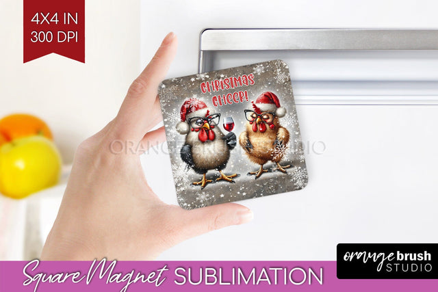 Funny Christmas Magnet Sublimation - Chicken Magnet PNG Sublimation OrangeBrushStudio 