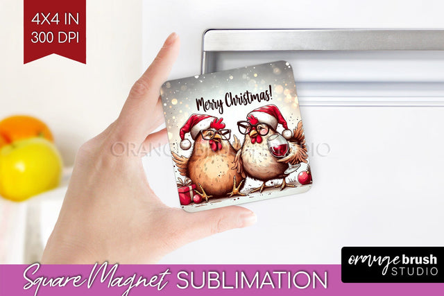 Funny Christmas Magnet Sublimation - Chicken Magnet PNG Sublimation OrangeBrushStudio 
