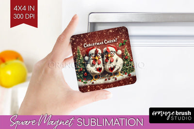 Funny Christmas Magnet Sublimation - Chicken Magnet PNG Sublimation OrangeBrushStudio 