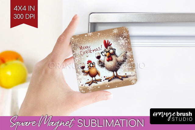 Funny Christmas Magnet Sublimation - Chicken Magnet PNG Sublimation OrangeBrushStudio 