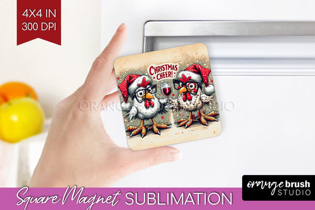 Funny Christmas Magnet Sublimation - Chicken Magnet PNG Sublimation OrangeBrushStudio 