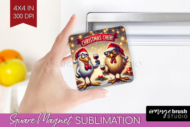 Funny Christmas Magnet Sublimation - Chicken Magnet PNG Sublimation OrangeBrushStudio 