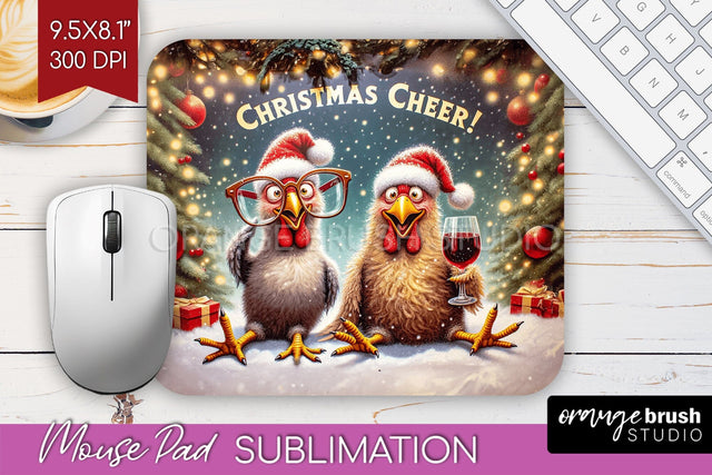 Funny Christmas Mouse Pad Sublimation - Chicken Mousepad PNG Sublimation OrangeBrushStudio 