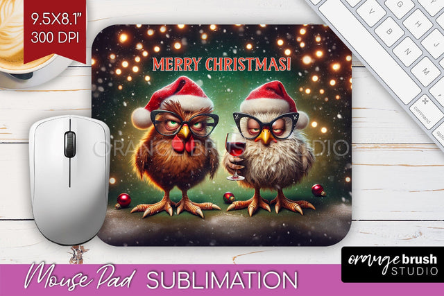 Funny Christmas Mouse Pad Sublimation - Chicken Mousepad PNG Sublimation OrangeBrushStudio 