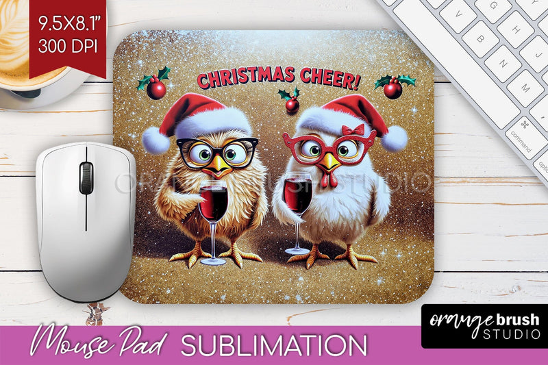 Funny Christmas Mouse Pad Sublimation - Chicken Mousepad PNG Sublimation OrangeBrushStudio 