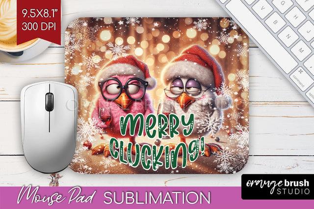 Funny Christmas Mouse Pad Sublimation - Chicken Mousepad PNG Sublimation OrangeBrushStudio 
