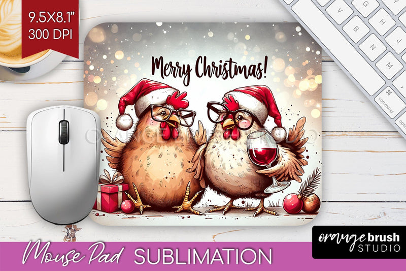 Funny Christmas Mouse Pad Sublimation - Chicken Mousepad PNG Sublimation OrangeBrushStudio 