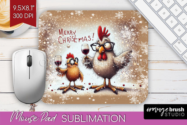 Funny Christmas Mouse Pad Sublimation - Chicken Mousepad PNG Sublimation OrangeBrushStudio 