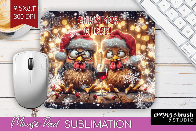 Funny Christmas Mouse Pad Sublimation - Chicken Mousepad PNG Sublimation OrangeBrushStudio 