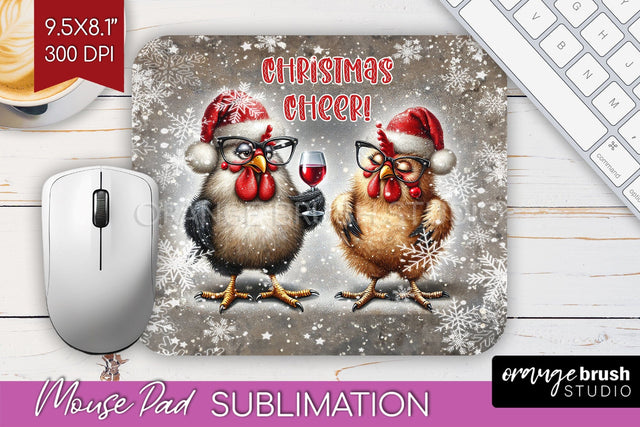 Funny Christmas Mouse Pad Sublimation - Chicken Mousepad PNG Sublimation OrangeBrushStudio 