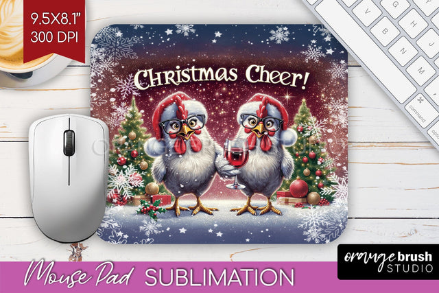 Funny Christmas Mouse Pad Sublimation - Chicken Mousepad PNG Sublimation OrangeBrushStudio 