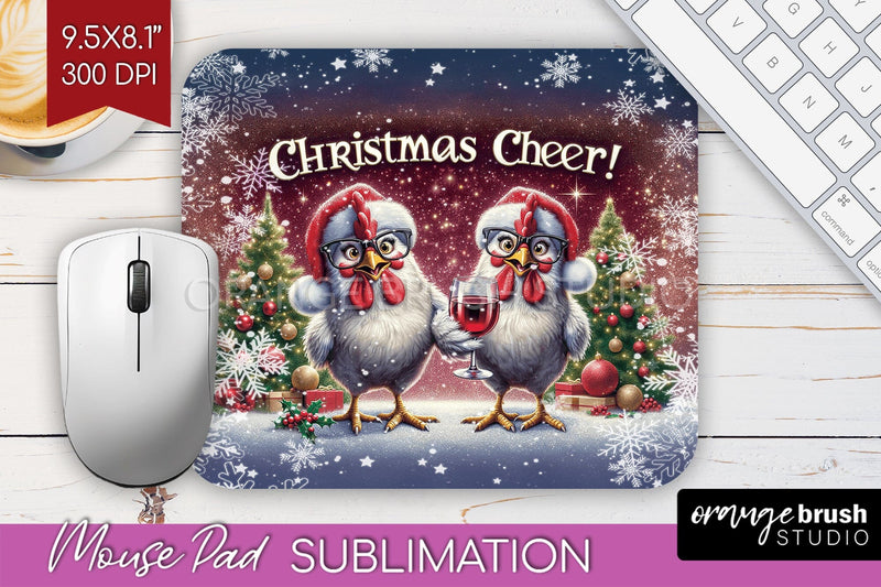 Funny Christmas Mouse Pad Sublimation - Chicken Mousepad PNG Sublimation OrangeBrushStudio 