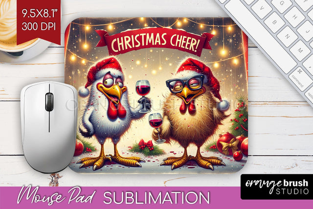 Funny Christmas Mouse Pad Sublimation - Chicken Mousepad PNG Sublimation OrangeBrushStudio 