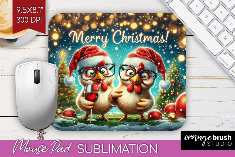 Funny Christmas Mouse Pad Sublimation - Chicken Mousepad PNG Sublimation OrangeBrushStudio 