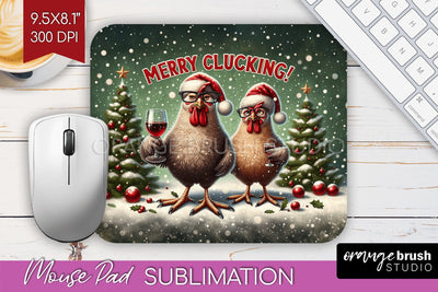 Funny Christmas Mouse Pad Sublimation - Chicken Mousepad PNG Sublimation OrangeBrushStudio 