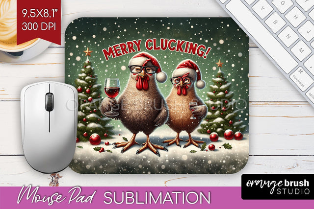 Funny Christmas Mouse Pad Sublimation - Chicken Mousepad PNG Sublimation OrangeBrushStudio 
