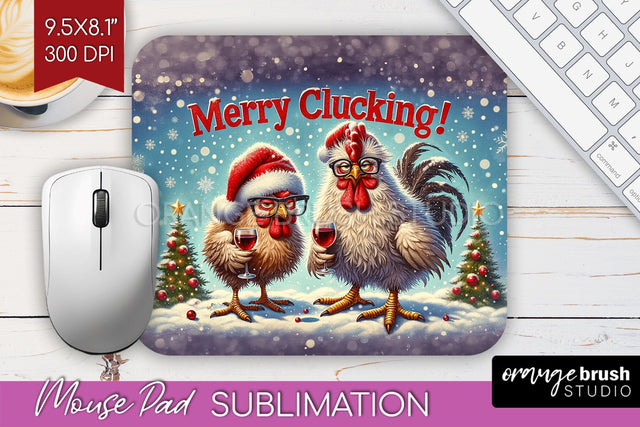 Funny Christmas Mouse Pad Sublimation - Chicken Mousepad PNG Sublimation OrangeBrushStudio 