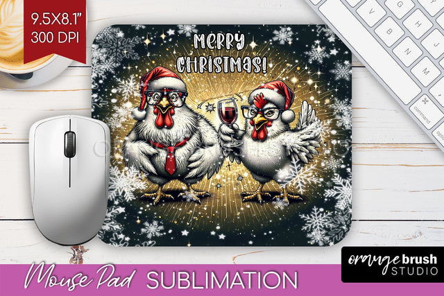Funny Christmas Mouse Pad Sublimation - Chicken Mousepad PNG Sublimation OrangeBrushStudio 