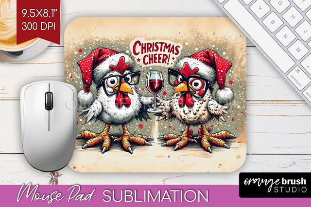 Funny Christmas Mouse Pad Sublimation - Chicken Mousepad PNG Sublimation OrangeBrushStudio 