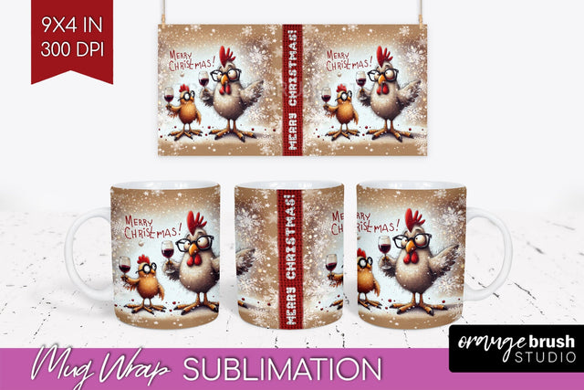Funny Christmas Mug Wrap - Chicken With Wine Mug Sublimation Sublimation OrangeBrushStudio 