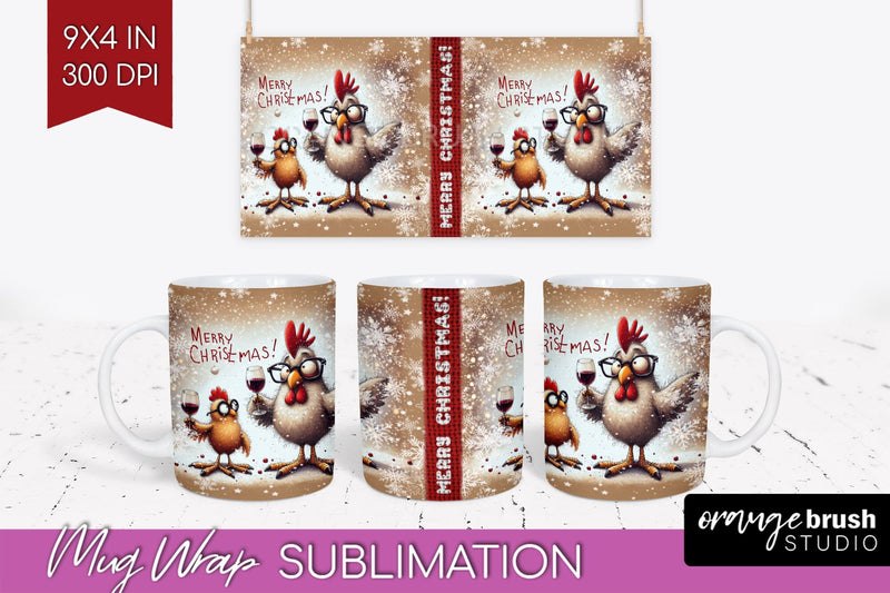 Funny Christmas Mug Wrap - Chicken With Wine Mug Sublimation Sublimation OrangeBrushStudio 
