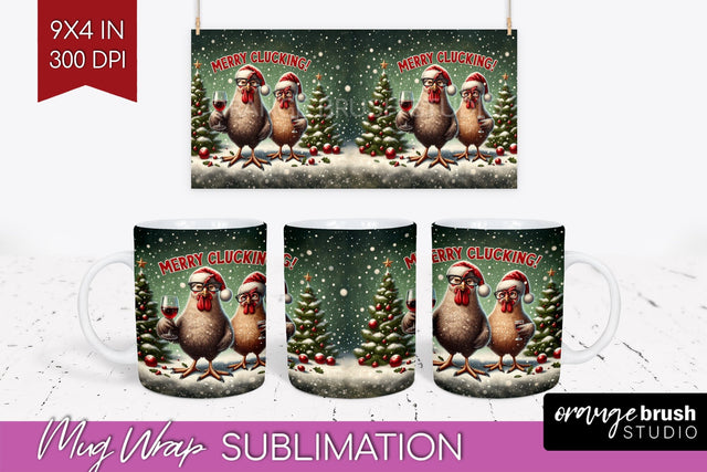 Funny Christmas Mug Wrap - Chicken With Wine Mug Sublimation Sublimation OrangeBrushStudio 