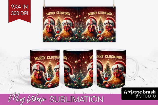 Funny Christmas Mug Wrap - Chicken With Wine Mug Sublimation Sublimation OrangeBrushStudio 