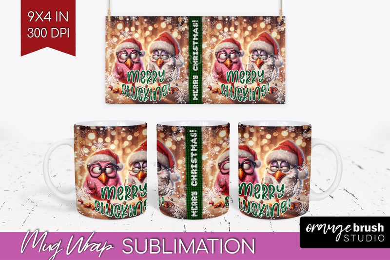 Funny Christmas Mug Wrap - Chicken With Wine Mug Sublimation Sublimation OrangeBrushStudio 