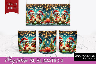 Funny Christmas Mug Wrap - Chicken With Wine Mug Sublimation Sublimation OrangeBrushStudio 