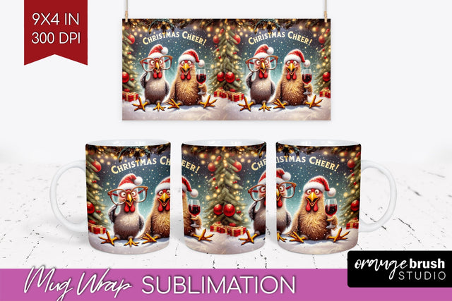 Funny Christmas Mug Wrap - Chicken With Wine Mug Sublimation Sublimation OrangeBrushStudio 