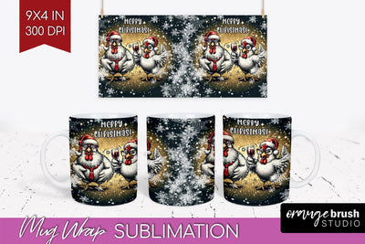 Funny Christmas Mug Wrap - Chicken With Wine Mug Sublimation Sublimation OrangeBrushStudio 
