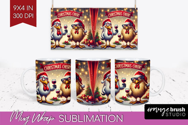 Funny Christmas Mug Wrap - Chicken With Wine Mug Sublimation Sublimation OrangeBrushStudio 