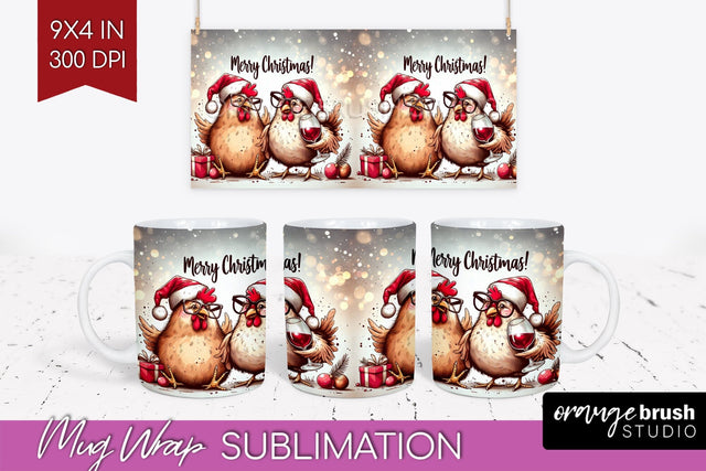 Funny Christmas Mug Wrap - Chicken With Wine Mug Sublimation Sublimation OrangeBrushStudio 