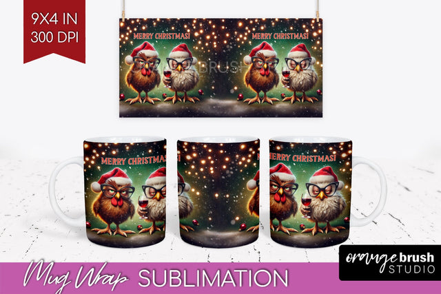Funny Christmas Mug Wrap - Chicken With Wine Mug Sublimation Sublimation OrangeBrushStudio 