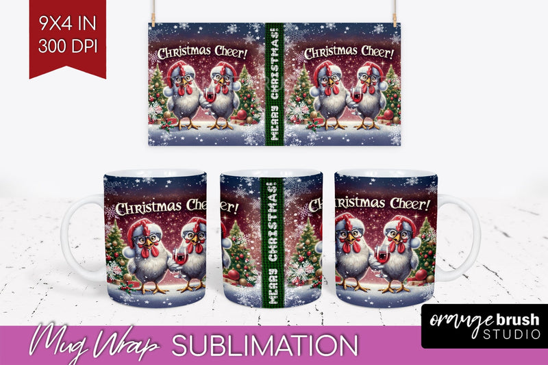 Funny Christmas Mug Wrap - Chicken With Wine Mug Sublimation Sublimation OrangeBrushStudio 