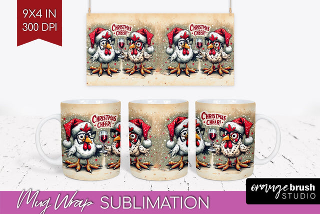 Funny Christmas Mug Wrap - Chicken With Wine Mug Sublimation Sublimation OrangeBrushStudio 