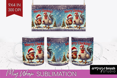 Funny Christmas Mug Wrap - Chicken With Wine Mug Sublimation Sublimation OrangeBrushStudio 