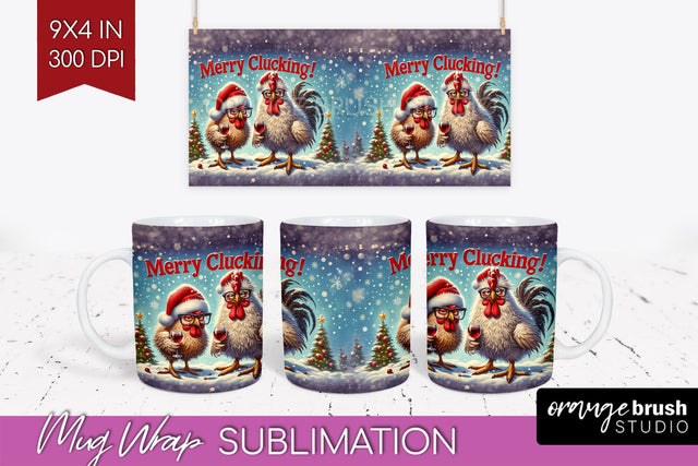Funny Christmas Mug Wrap - Chicken With Wine Mug Sublimation Sublimation OrangeBrushStudio 
