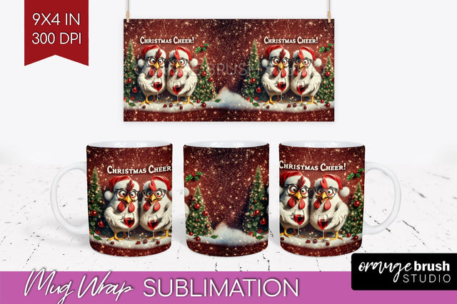 Funny Christmas Mug Wrap - Chicken With Wine Mug Sublimation Sublimation OrangeBrushStudio 