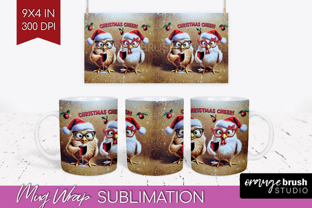 Funny Christmas Mug Wrap - Chicken With Wine Mug Sublimation Sublimation OrangeBrushStudio 