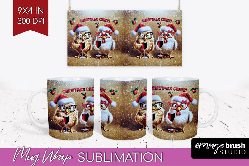 Funny Christmas Mug Wrap - Chicken With Wine Mug Sublimation Sublimation OrangeBrushStudio 