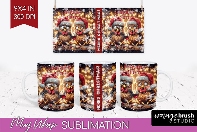 Funny Christmas Mug Wrap - Chicken With Wine Mug Sublimation Sublimation OrangeBrushStudio 