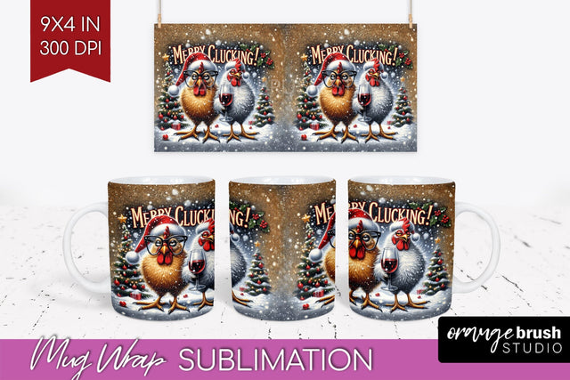 Funny Christmas Mug Wrap - Chicken With Wine Mug Sublimation Sublimation OrangeBrushStudio 