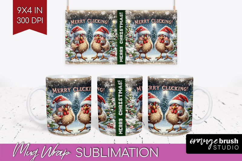 Funny Christmas Mug Wrap - Chicken With Wine Mug Sublimation Sublimation OrangeBrushStudio 