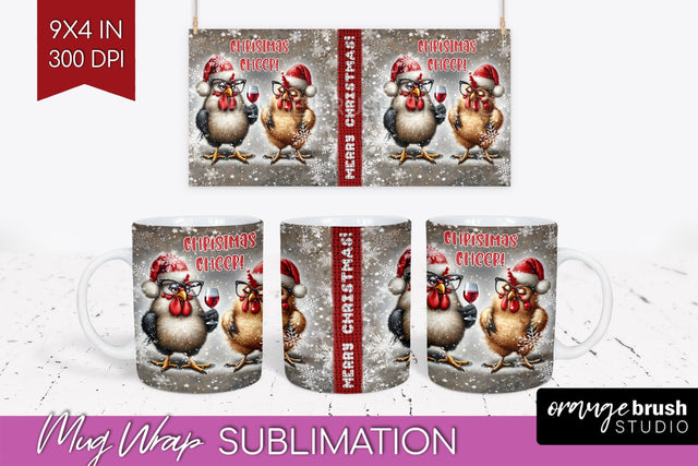 Funny Christmas Mug Wrap - Chicken With Wine Mug Sublimation Sublimation OrangeBrushStudio 