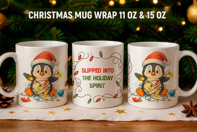 Funny christmas mug wrap, christmas mug wrap design, penguin Sublimation KMarinaDesign 