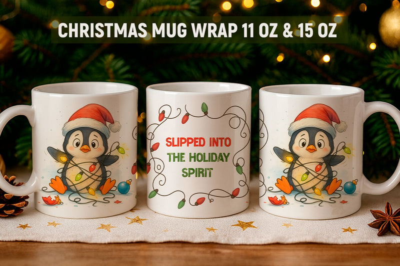 Funny christmas mug wrap, christmas mug wrap design, penguin Sublimation KMarinaDesign 