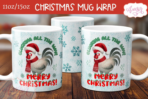 Funny Christmas mug wrap PNG | Christmas rooster coffee mug Sublimation Amorclipart 