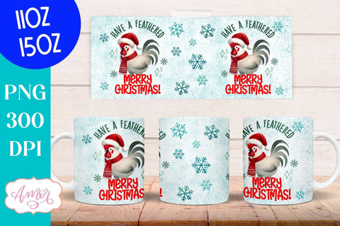 Funny Christmas mug wrap PNG | Christmas rooster coffee mug Sublimation Amorclipart 