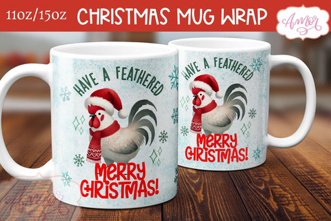 Funny Christmas mug wrap PNG | Christmas rooster coffee mug Sublimation Amorclipart 